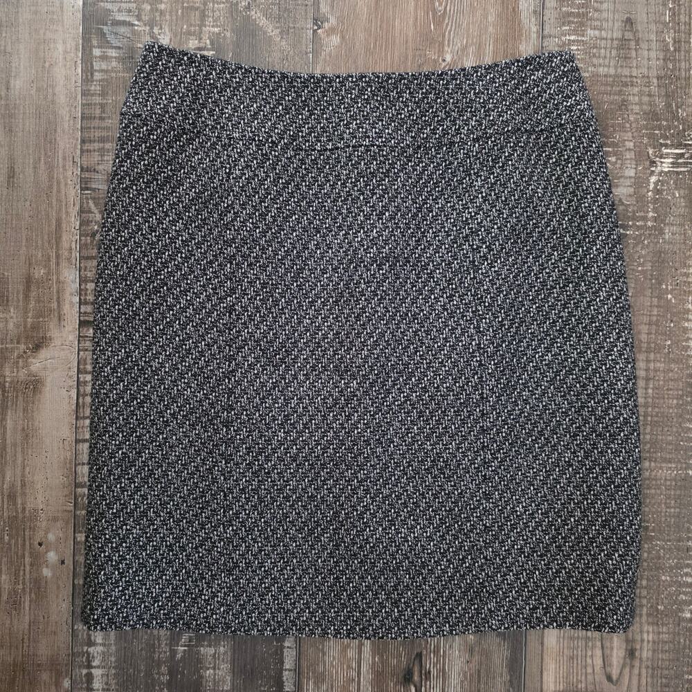 Talbots Black & White Textured Tweed Wool Pencil Skirt Size 8